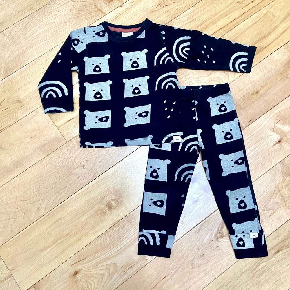 Turtledove London Kids Bear Print shirt and pants Set - Black and Gray 2-3Y